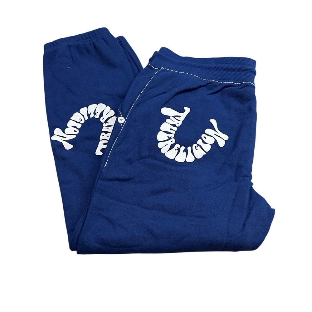 True Religion BIG T WARPED PUFF PRINT LOGO JOGGER Heritage Blue Size XXL New